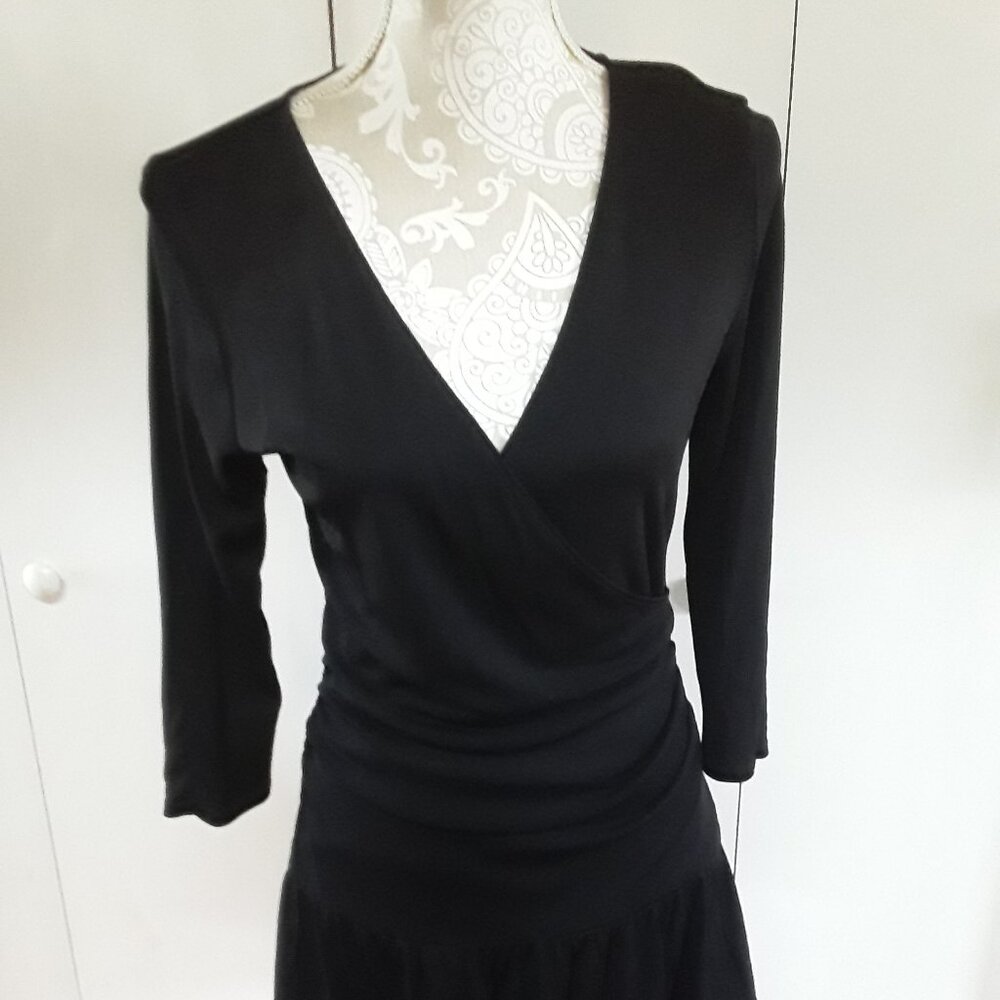ABS dress | Allen schwartz dark black faux wrap 3/4 sleeves ruffle midi dress L